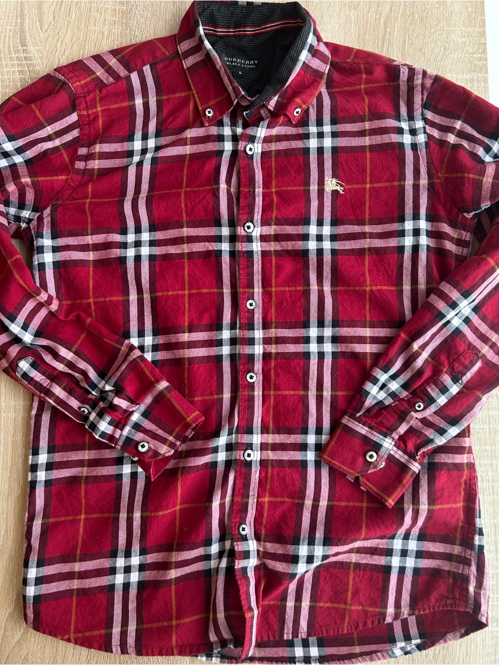 Burberry Black Label Men’s Red Plaid Button-Down Shirt L Large Cotton